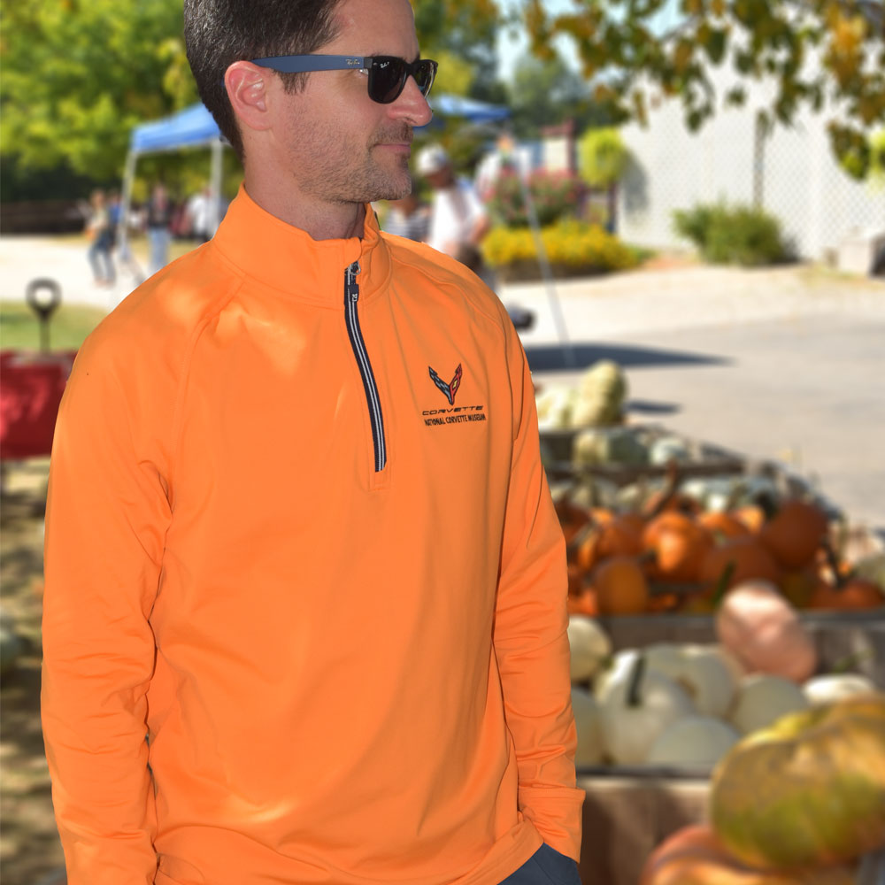 Man wearing the C8 Corvette Adapt Eco Knit Stretch Quarter-Zip