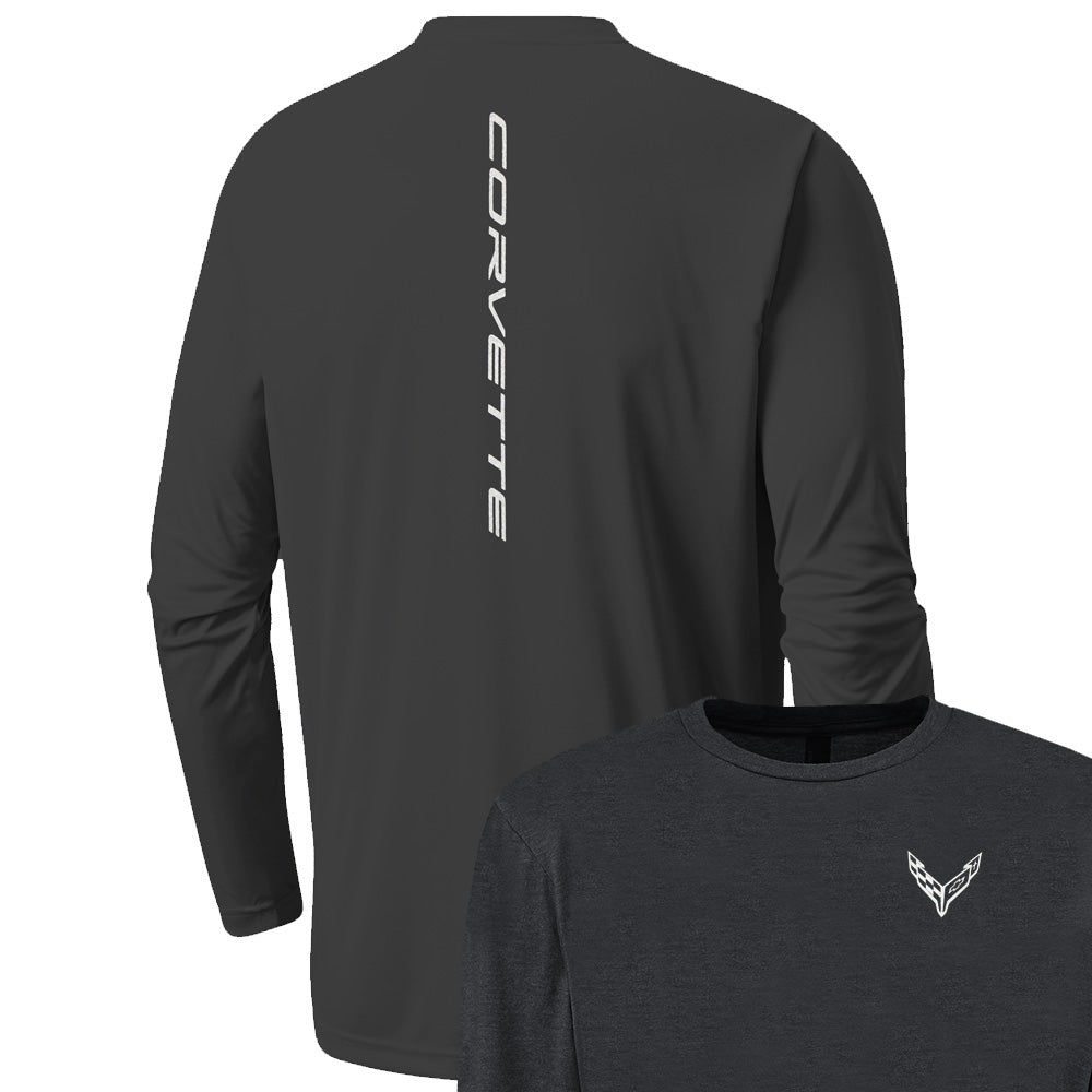 C8 Corvette Back Print Long Sleeve Tee in Heather Black