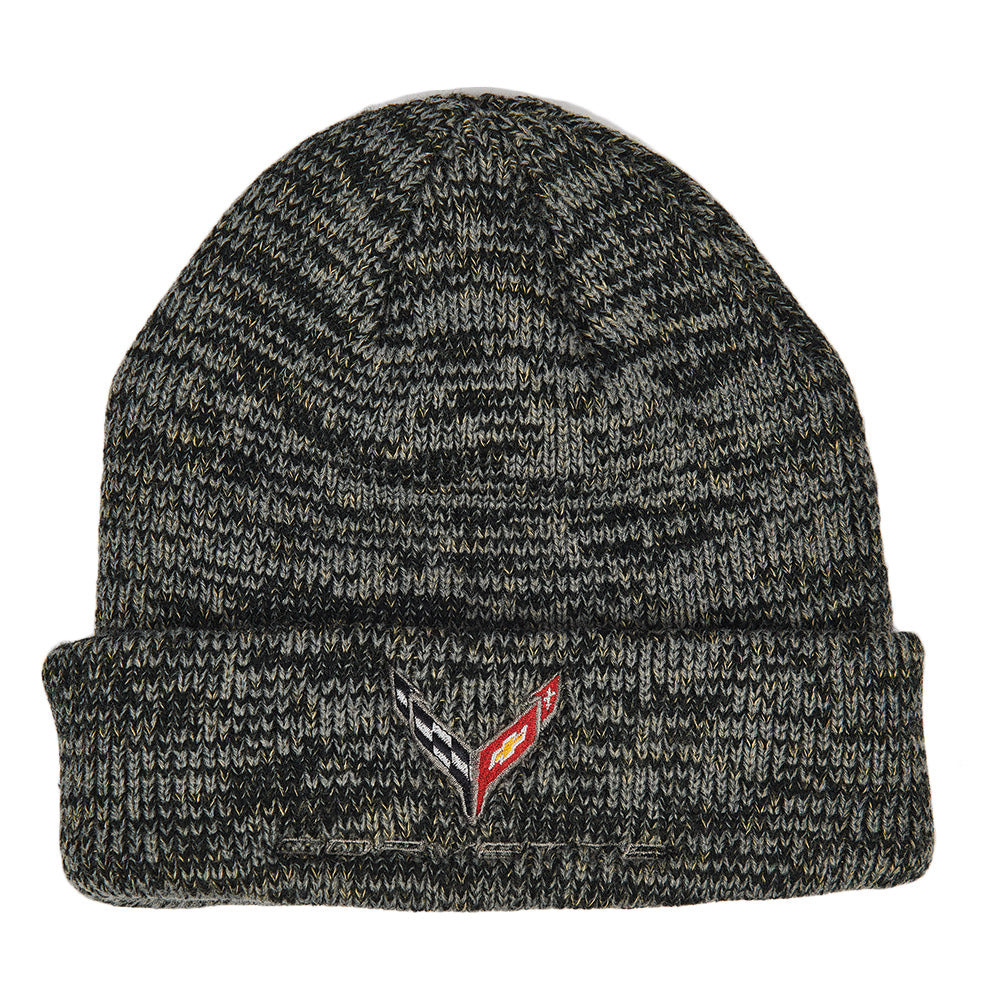 C8 Corvette Black Heathered Beanie shown on a white background