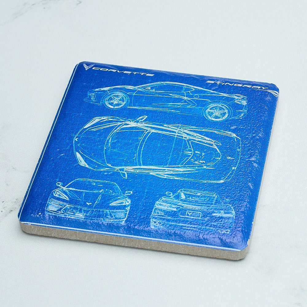 C8 Corvette Blueprint Coaster sitting on a table
