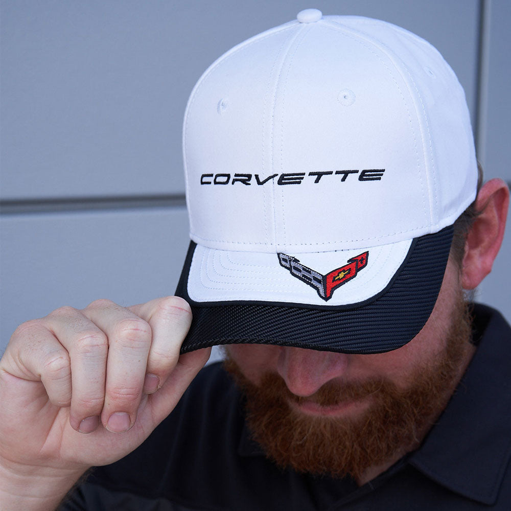 Man wearing the C8 Corvette Carbon Fiber Accent Bill