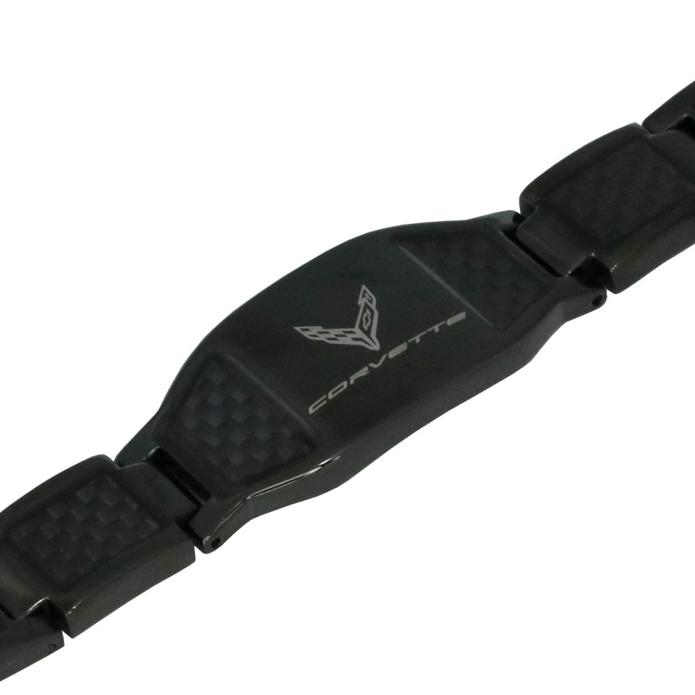 Image showing the emblem close up for the C8 Corvette Carbon Fiber Bracelet