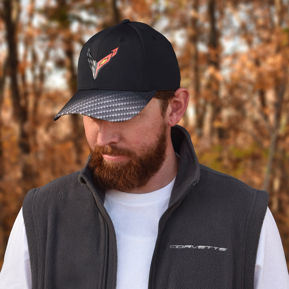 Man wearing the C8 Corvette Carbon Fiber Cap