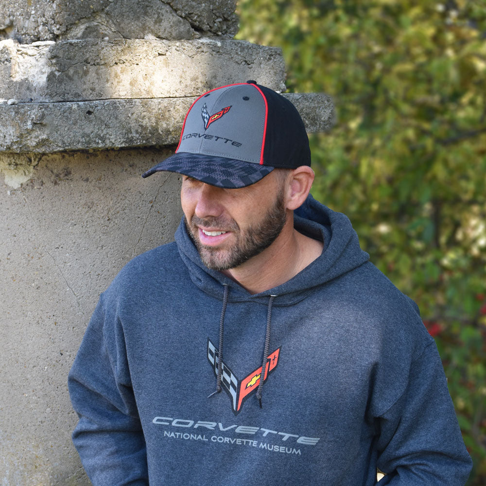 Man wearing the C8 Corvette Carbon Flash Cap