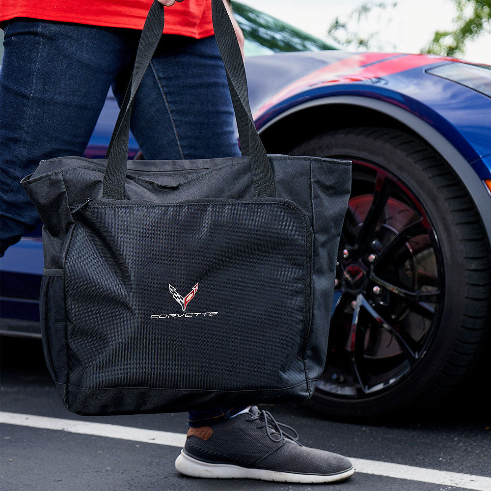 Person holding the C8 Corvette City Tote Bag