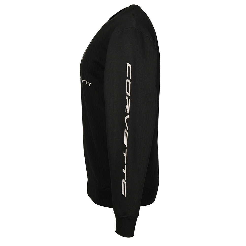 C8 Corvette Crew Black Sweatshirt Sleeve View