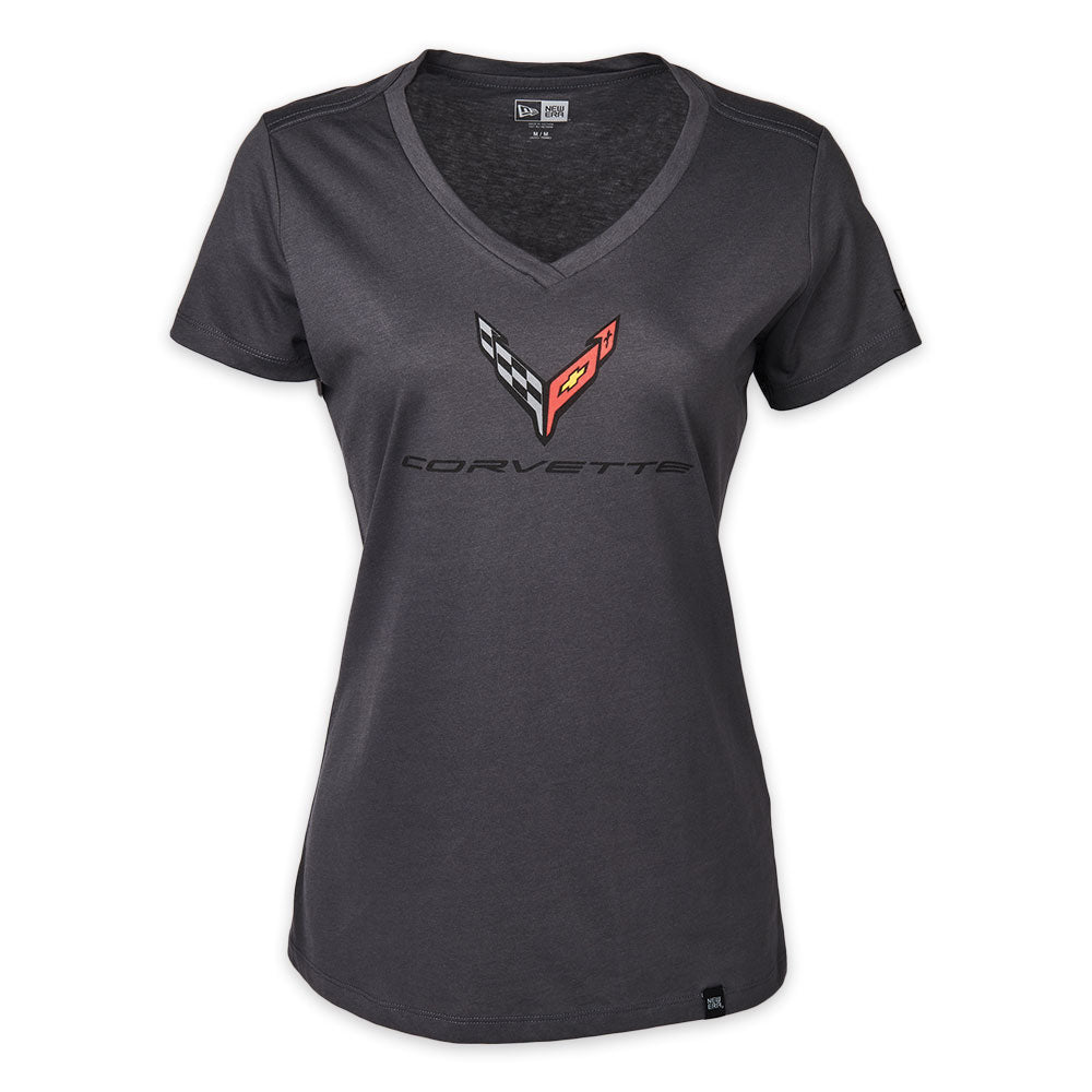 C8 Corvette Emblem Ladies Graphite V-Neck Top