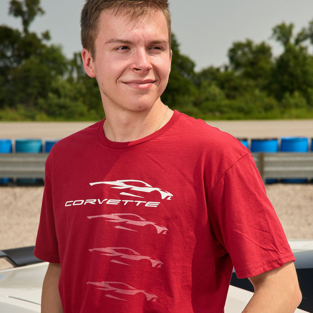 Person wearing C8 Corvette Gesture Shadow T-shirt
