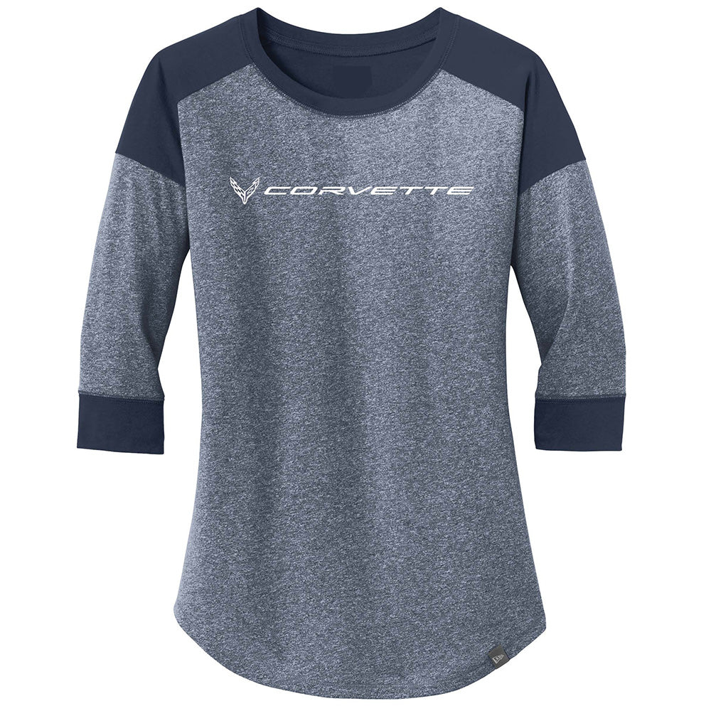 C8 Corvette Ladies Three Quarter Sleeve Navy Baseball Top