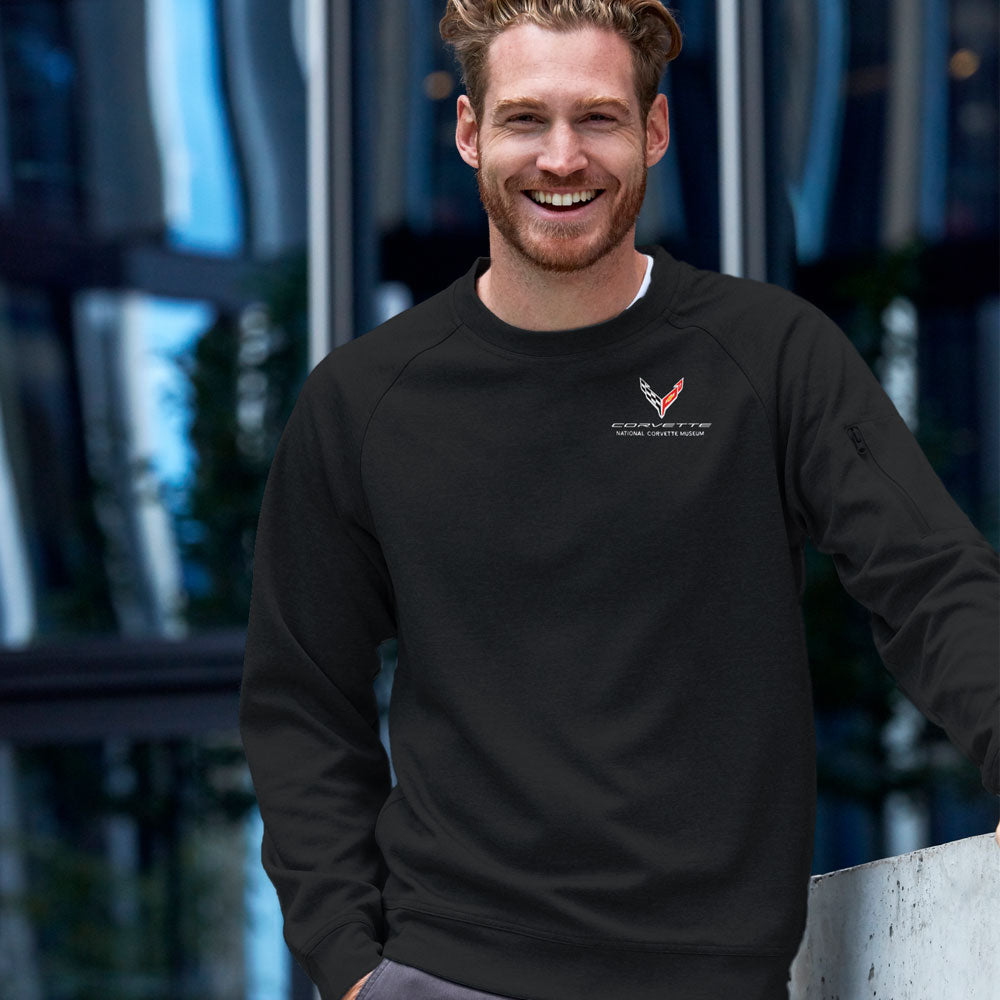 Man wearing the C8 Corvette Lift Performance Black Sweatshirt