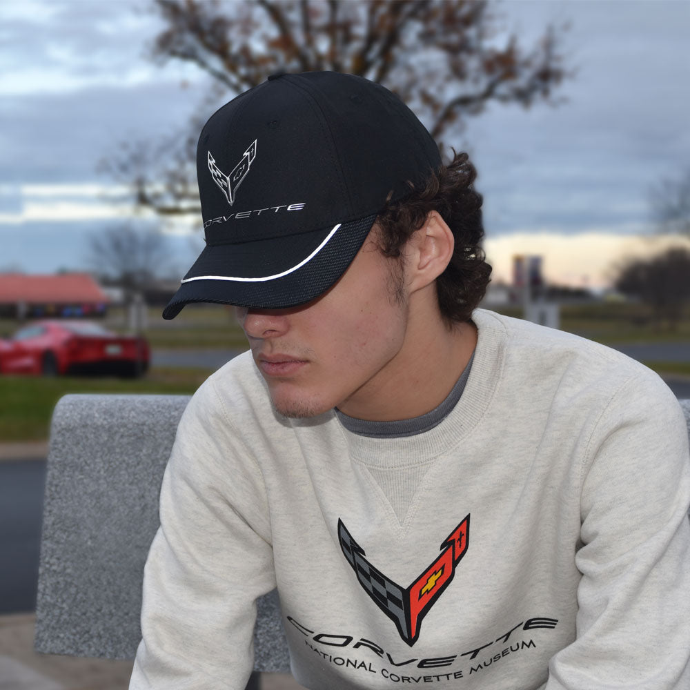 Man wearing the C8 Corvette Liquid Metallic Emblem Cap