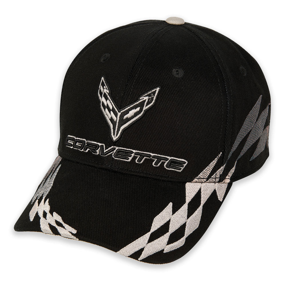 C8 Corvette Silver and Black Checkered Flag Cap