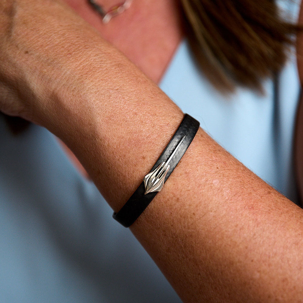 Lady wearing the C8 Corvette Stingray Carbon Fiber Cuff Bracelet