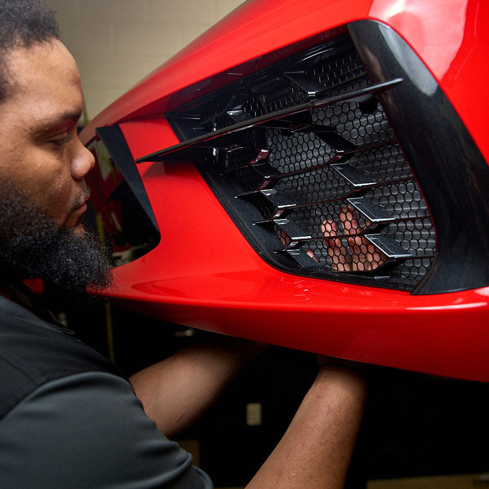 C8 Corvette Stingray Scrape Armor Radiator Guards Installing on car