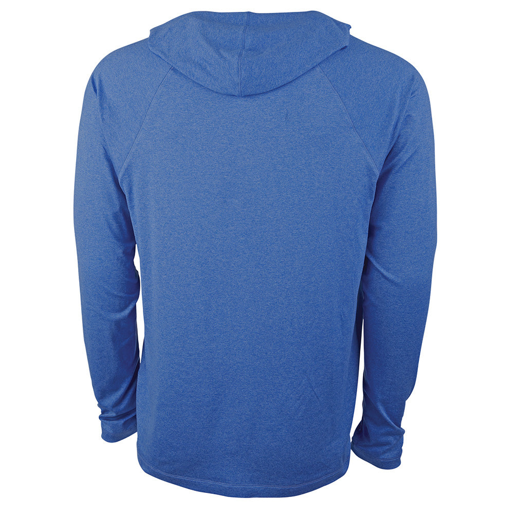 The C8 Corvette Tonal Blue Stretch Hoodie shown from the back on a white background