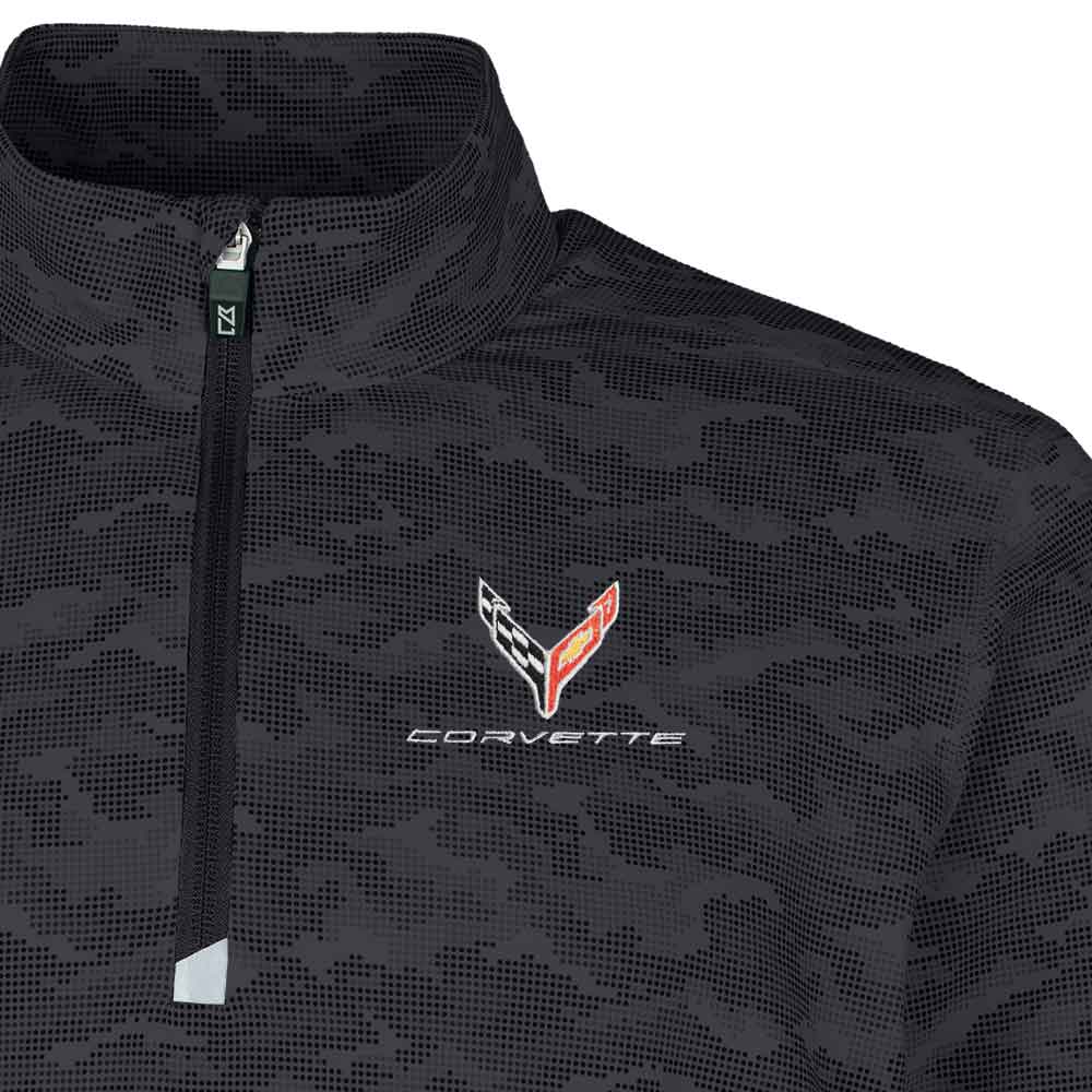 Close-up of the C8 Corvette Traverse Camo Quarter-Zip