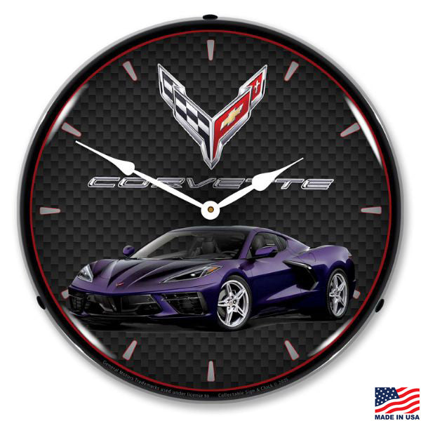 C8 Hysteria Purple Metallic Corvette LED Lighted Clock