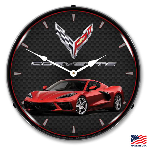 C8 Red Mist Metallic Tintcoat Corvette LED Lighted Clock