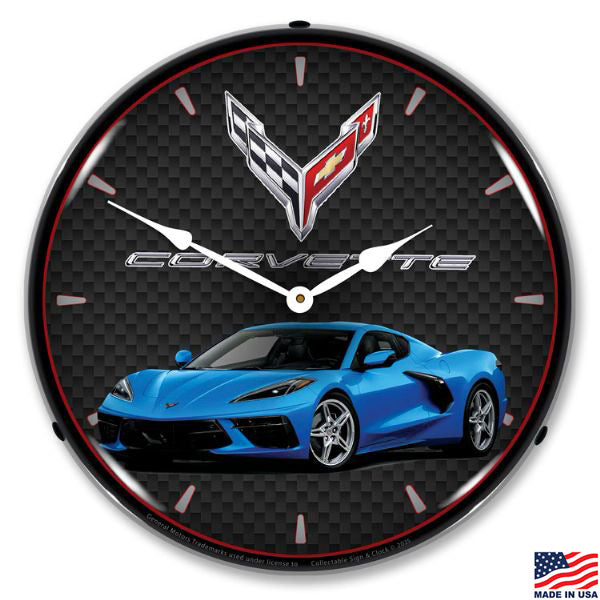 C8 Riptide Blue Metallic Corvette LED Lighted Clock