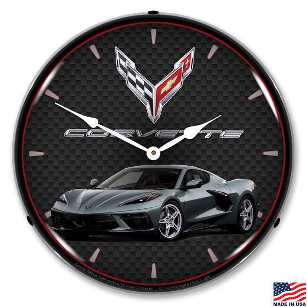 C8 Seawolf Gray Corvette LED Lighted Clock