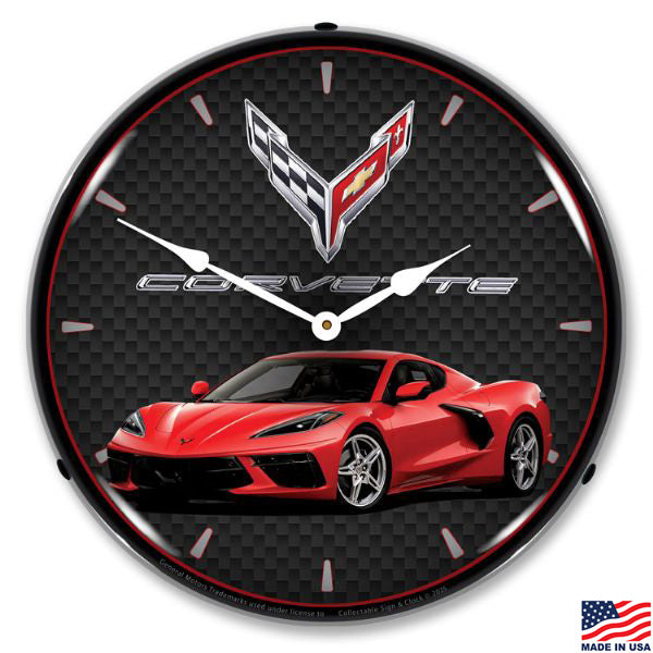 C8 Torch Red Corvette LED Lighted Clock