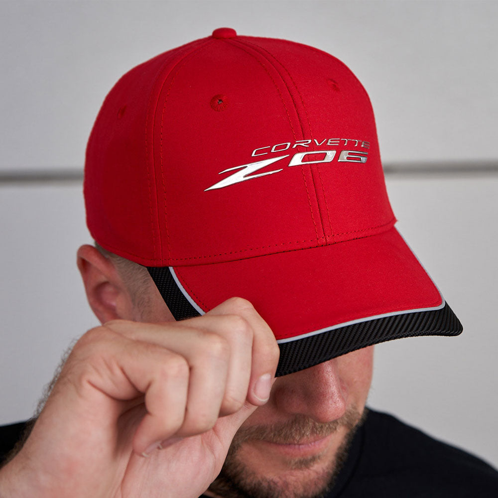 person wearing C8 Z06 Corvette Liquid Silver Cap