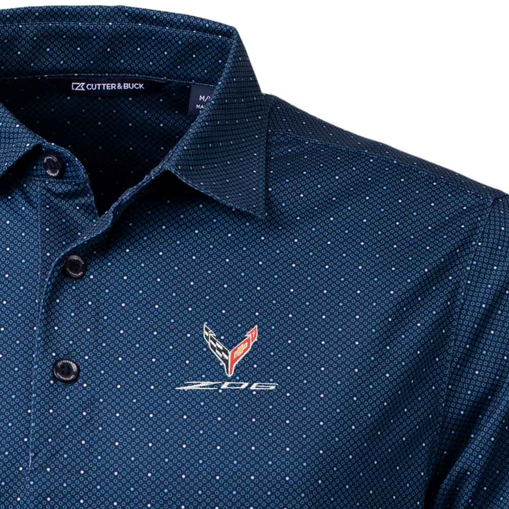 Close up of the emblem on the C8 Z06 Corvette Mens Pike Dot Polo