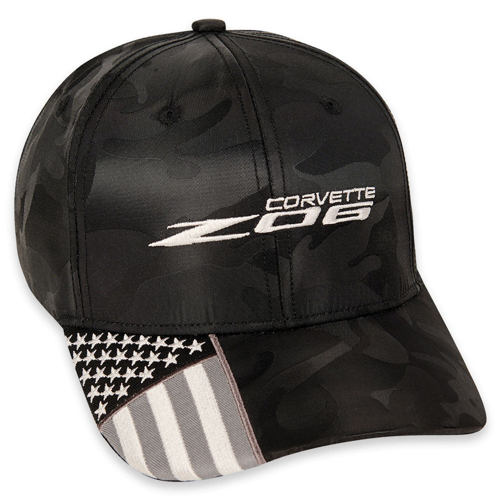 C8 Z06 Flag Brim Black Camo Cap