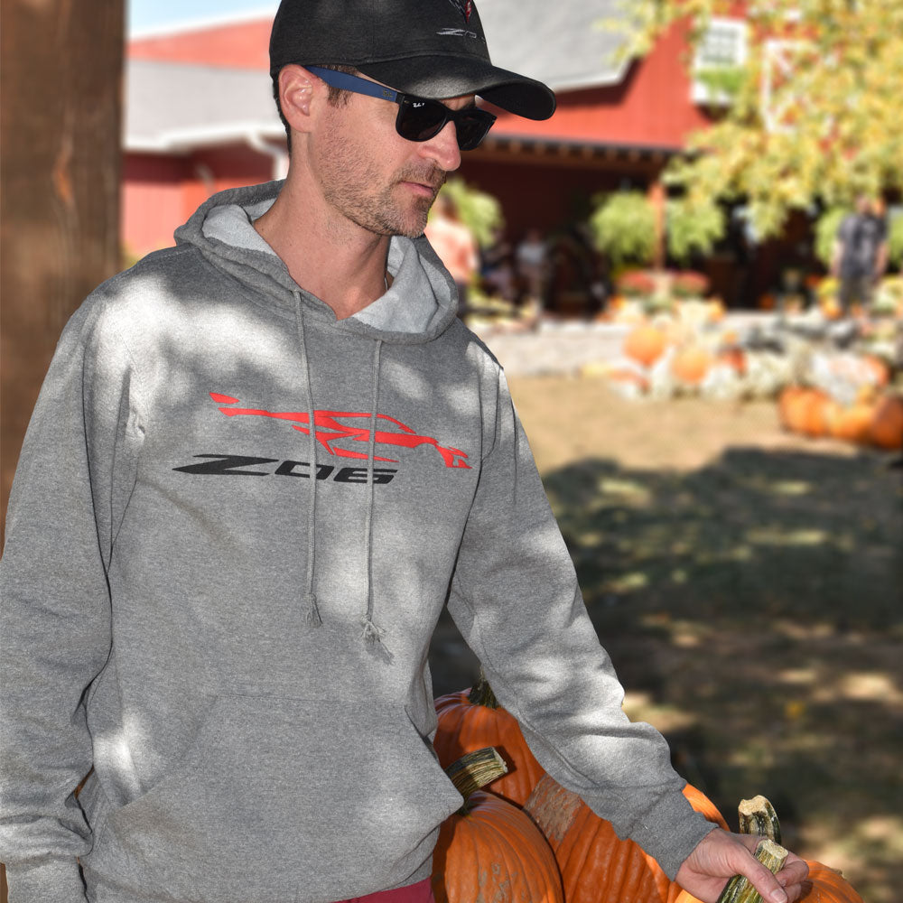 Man wearing the C8 Z06 Gesture Fundamental Fleece Hoodie