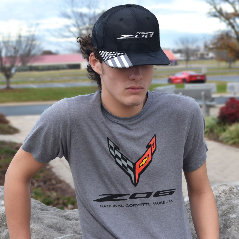 Man wearing the C8 Z06 Tri Blend T-shirt