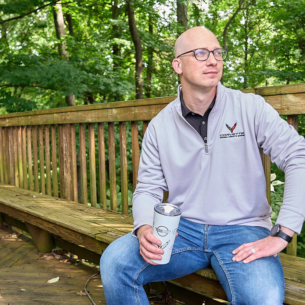 Person wearing C8 Corvette Silver Quarter-Zip Pullover