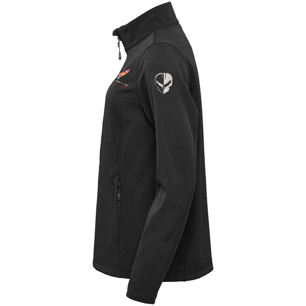 A black zip-up jacket shown from the side profile on a white background, featuring a white Jake Skull logo on the upper left sleeve.