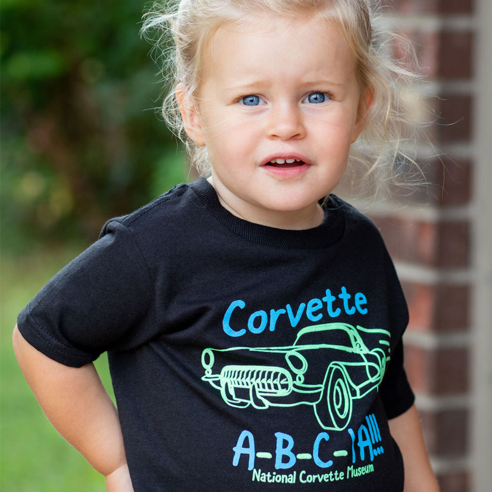 Girl wearing Corvette A-B-C-YA Toddler T-shirt