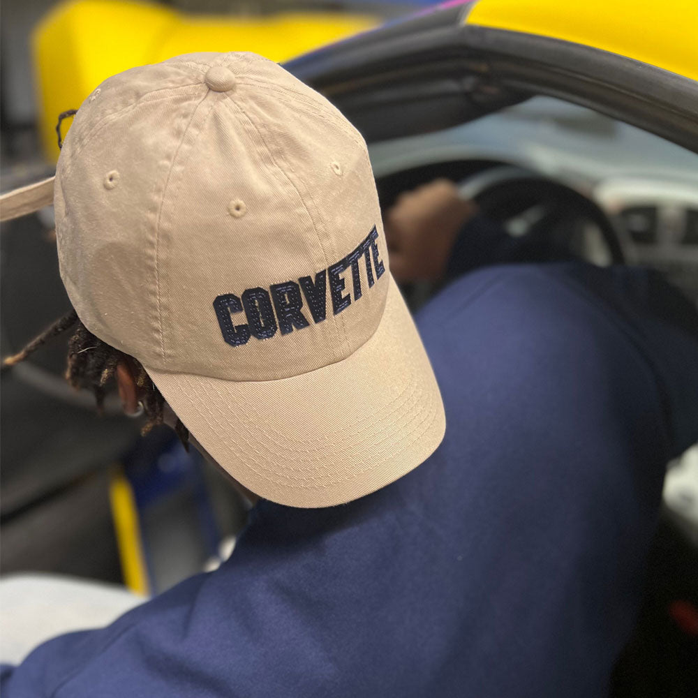Man wearing the Corvette Block Print Twill Cap