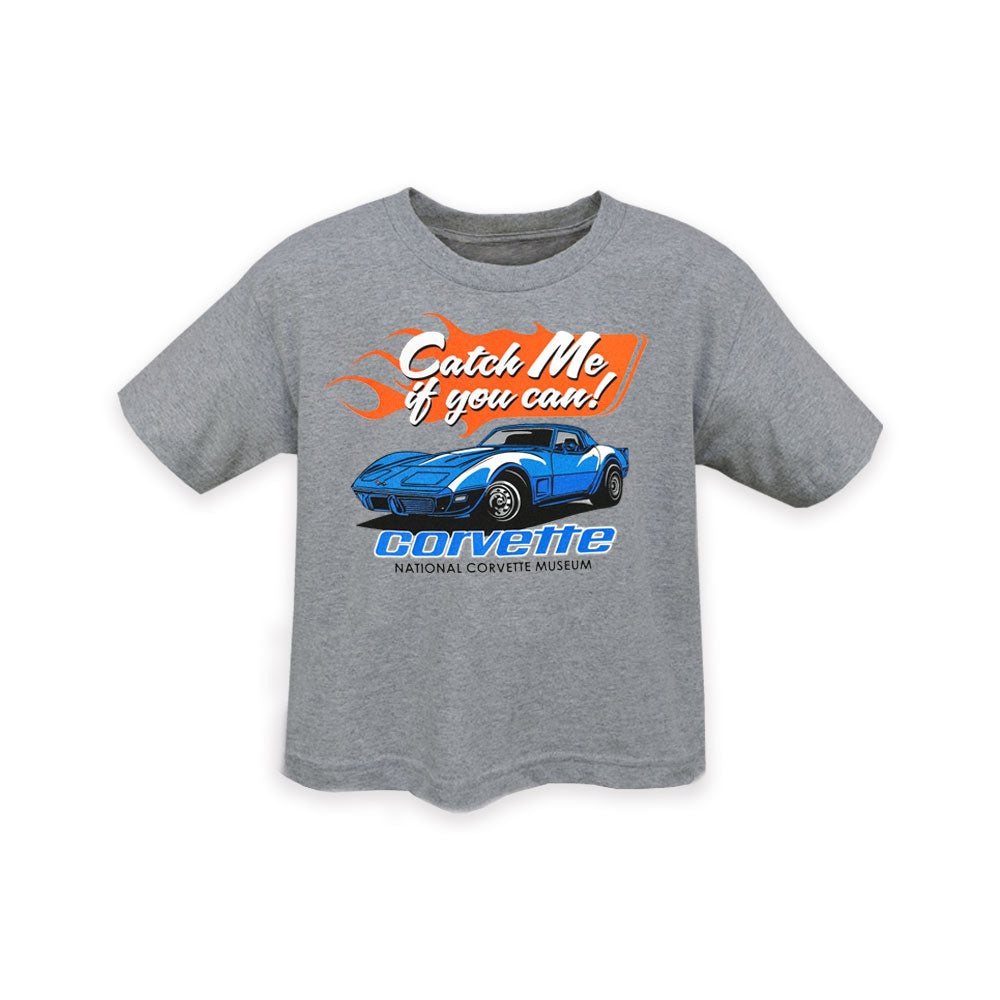 Corvette Catch Me Toddler T-shirt in Heather Gray shown on a white background