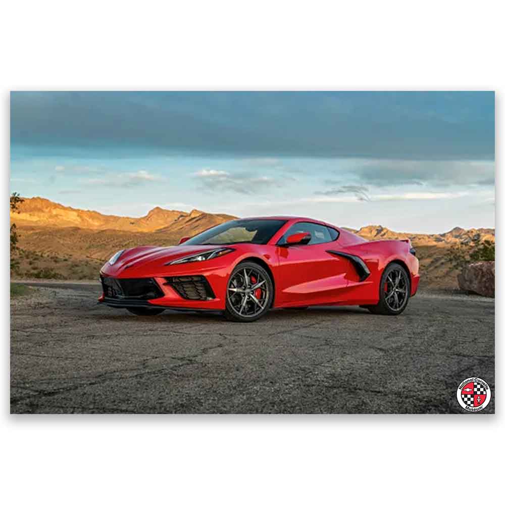 Corvette Customized Vivid Metal Sign showing a red Corvette