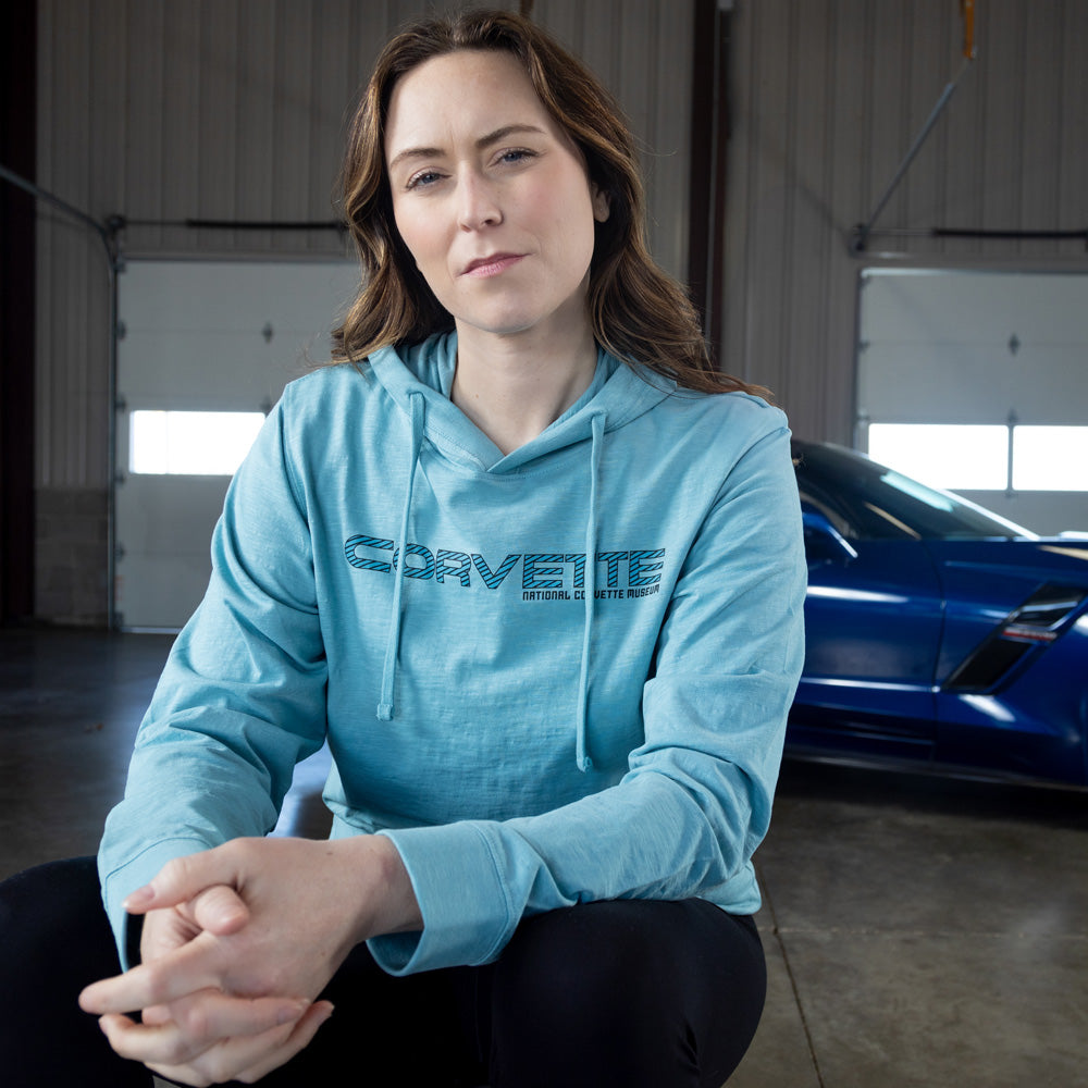 Woman wearing the Corvette Drawstring Slub Hoodie