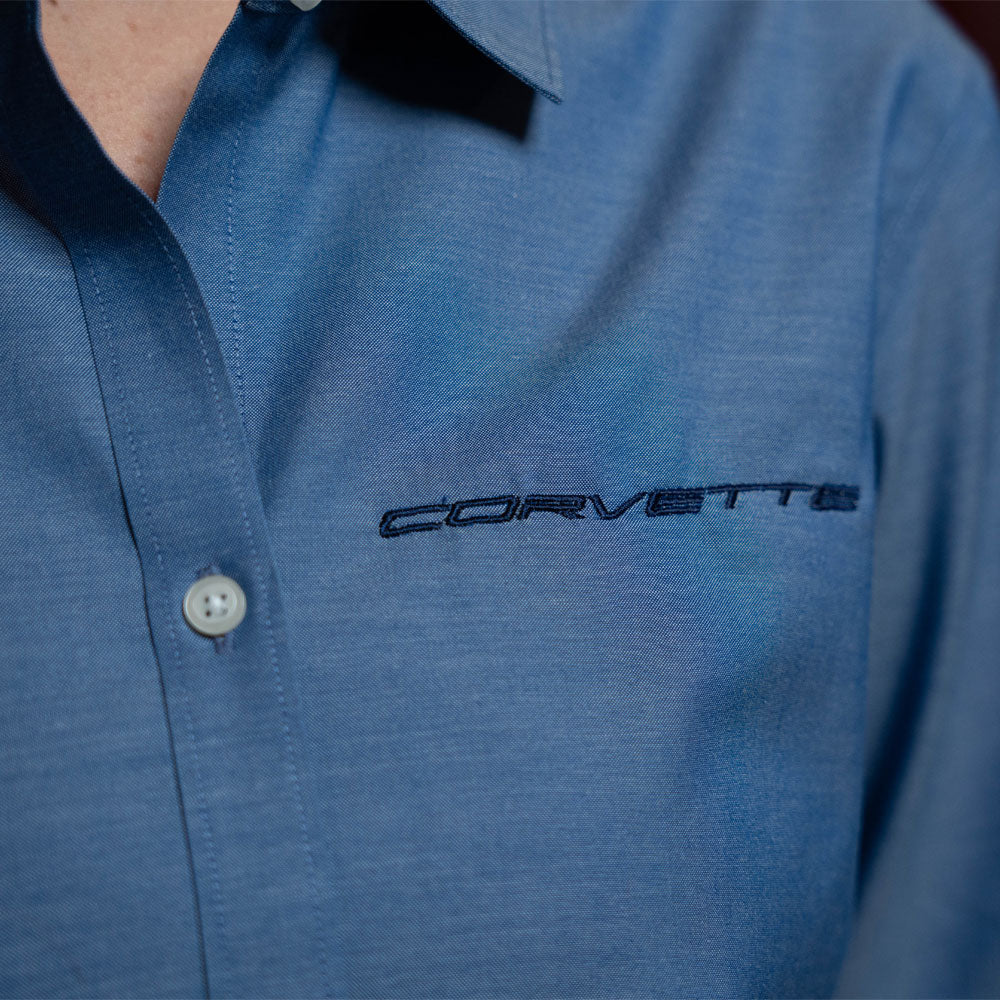 Corvette Ladies Brooks Brothers Blue Dress Shirt Emblem Close Up