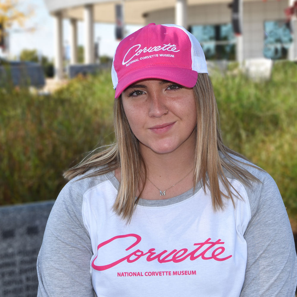 Woman wearing the Corvette Ladies Hot Pink Cap