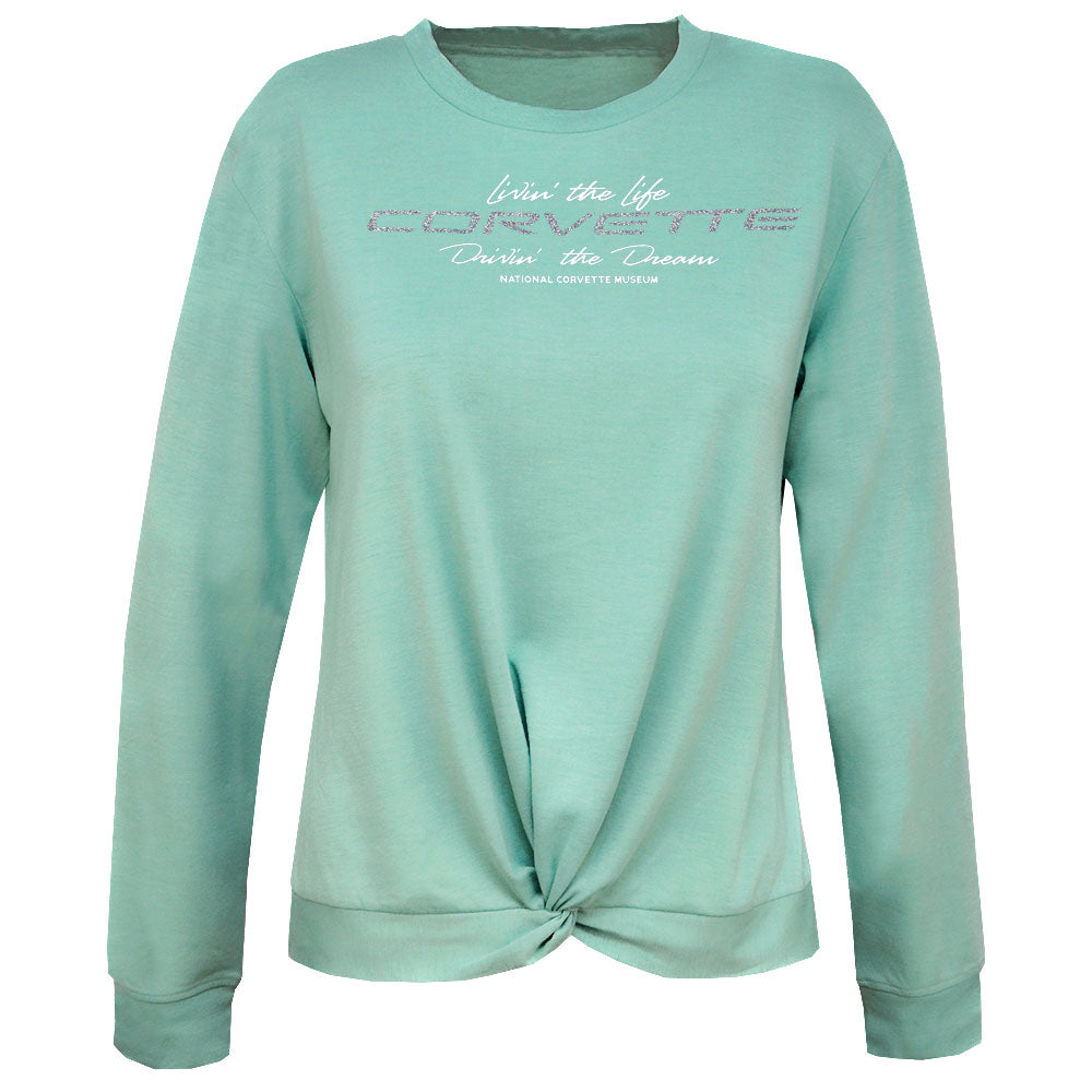 Corvette Ladies Livin the Life Twist Front Aqua Top