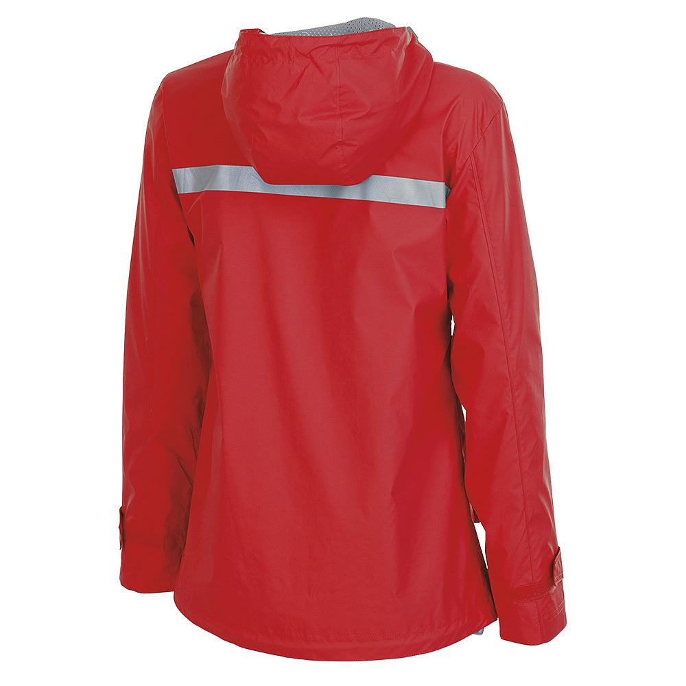 View of the back of the Corvette Ladies New Englander Red Rain Jacket