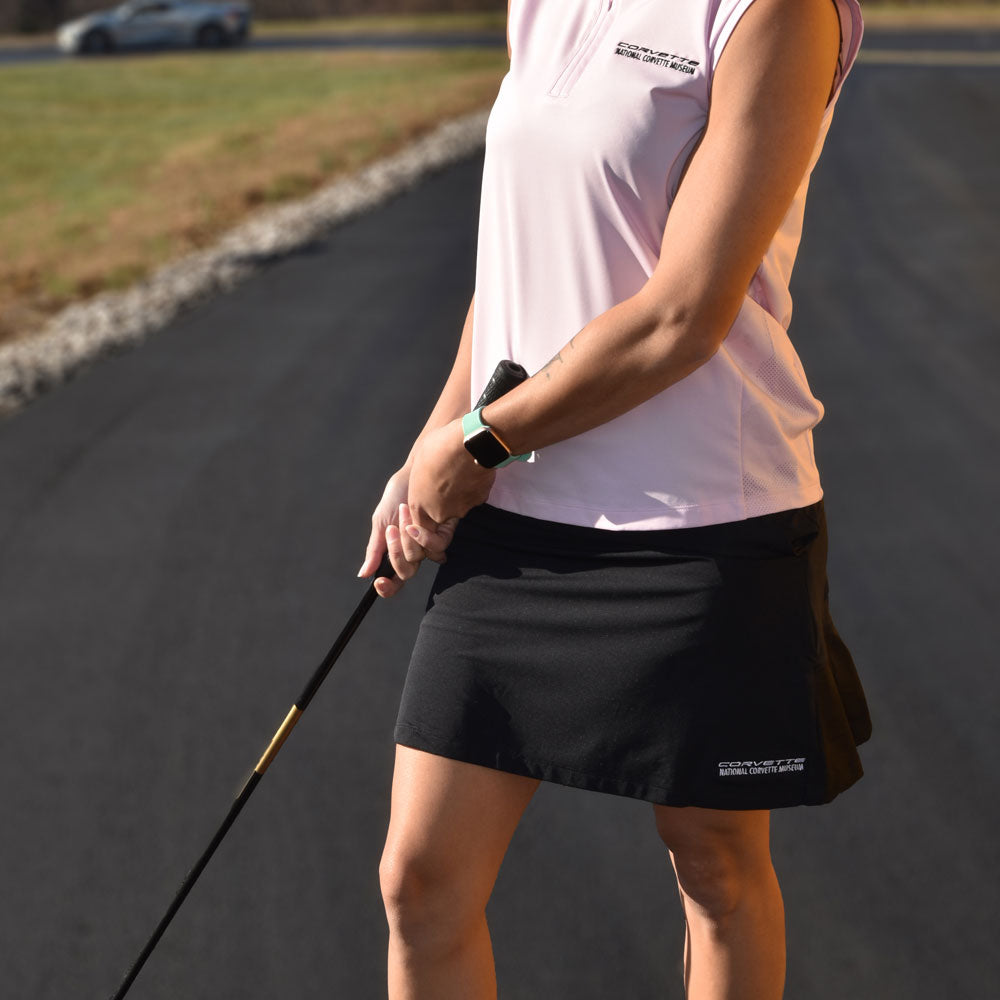 Woman wearing the Corvette Ladies Qualifier Black Skort