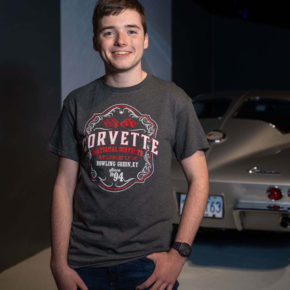 Man wearing the Corvette NCM Shield T-shirt