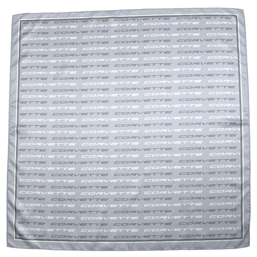 Corvette Script Light Gray Fashion Scarf shown flat
