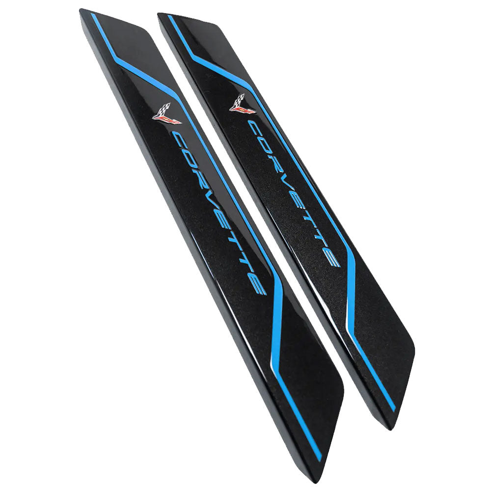 C8 Corvette Door Sill Plate Covers in Rapid Blue