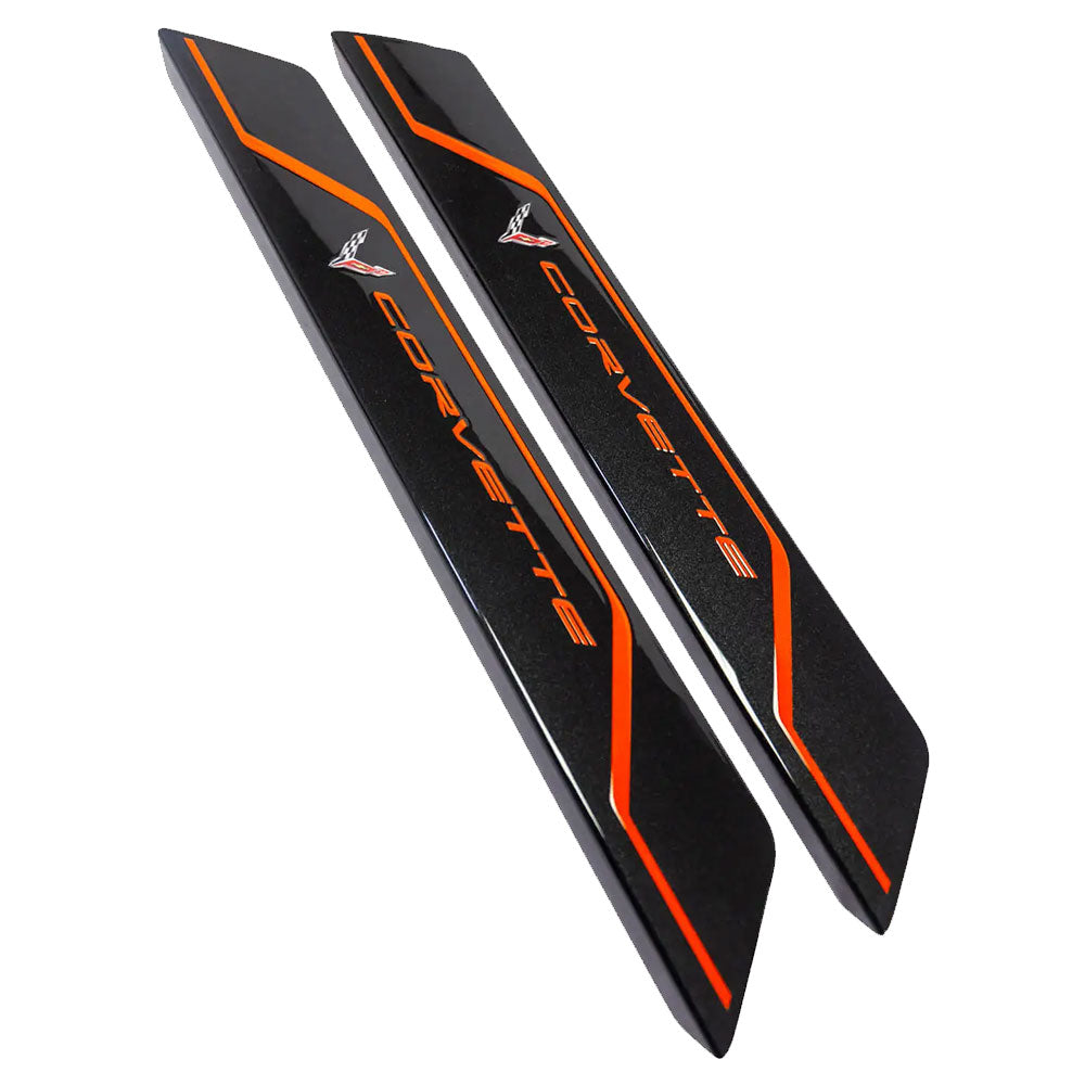C8 Corvette Door Sill Plate Covers in Sebring Orange