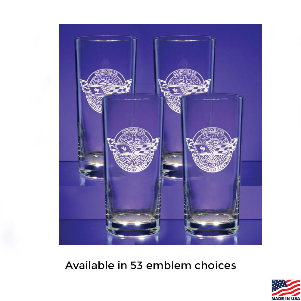 Corvette Emblem Tall Beverage 4-Piece Glass Set