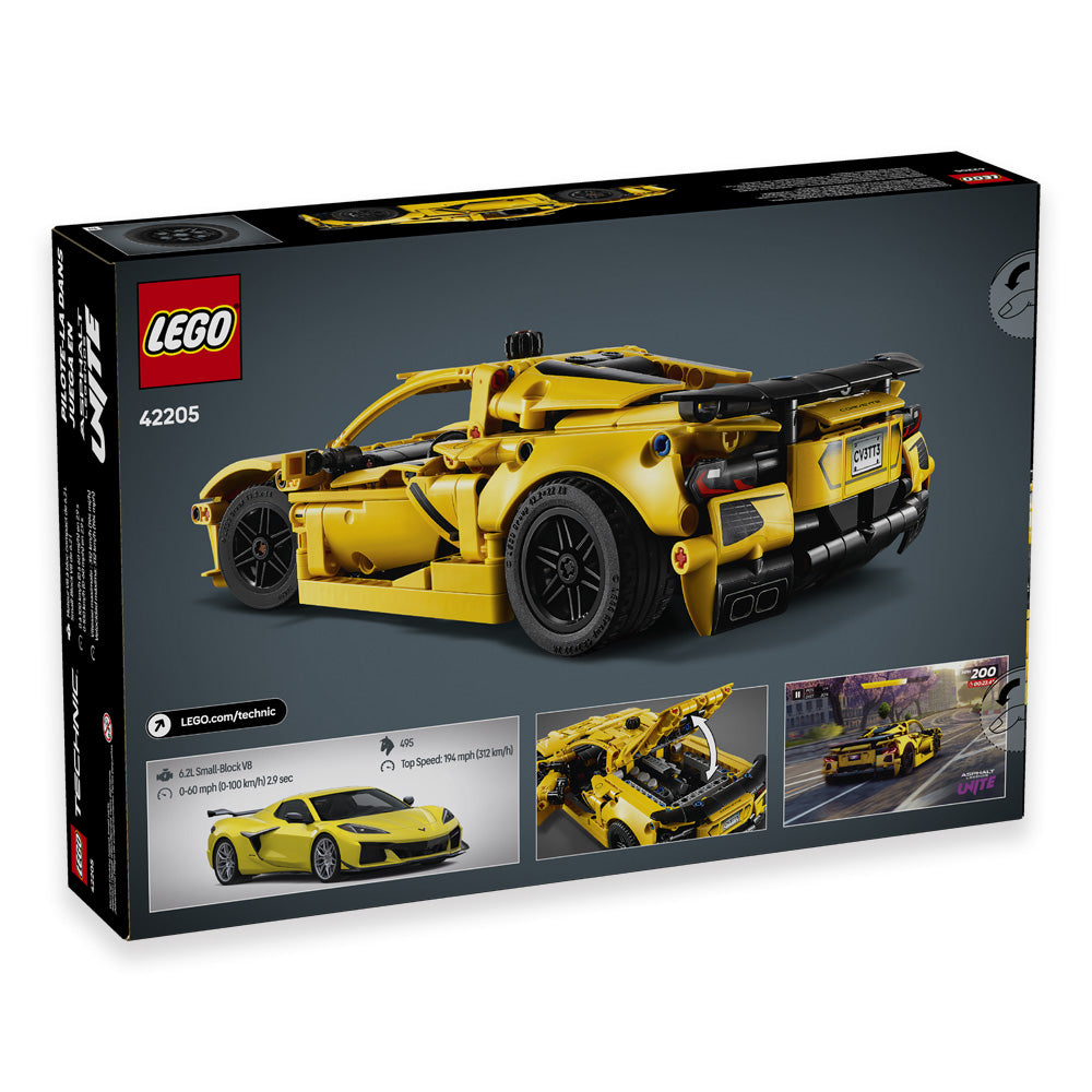 Image of the back of the box of the LEGO Technic Corvette Stingray C8 Toy Car Model Building Kit