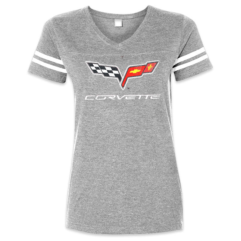 C6 Corvette Ladies Heather Gray Football Jersey Top