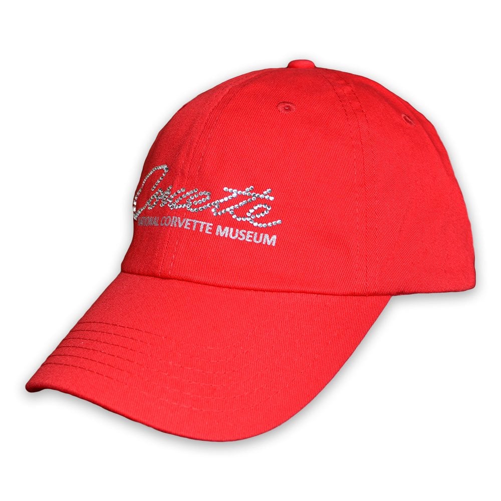 Corvette Rhinestone Script Red Cap